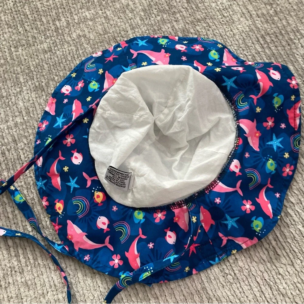 Flap Happy Kids L Sun Hat Dolphins Rainbows‎ Sea Life Print UPF Beach Cap